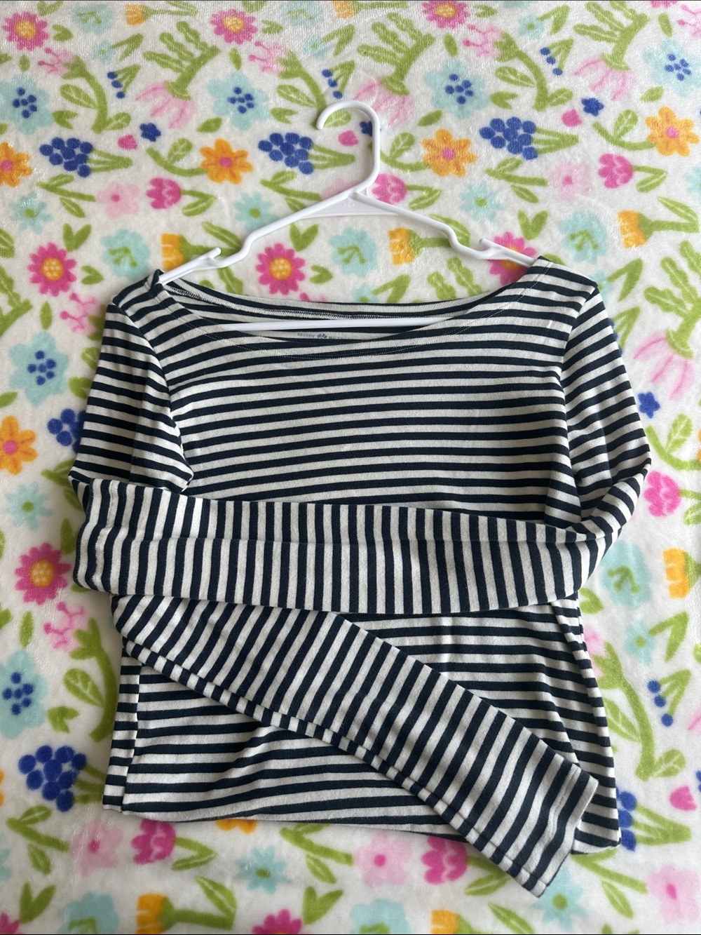 Brandy Melville Black & White Striped Boatneck Long-Sleeve Top